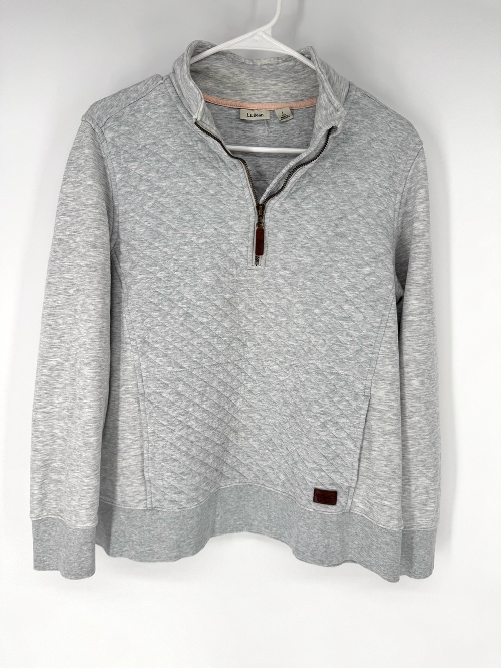 L.L. Bean Light Gray Quilted Half-Zip Sweatshirt